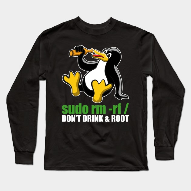 Sudo Rm Root Linux Tux Unix Insider Programmer Long Sleeve T-Shirt by QQdesigns
